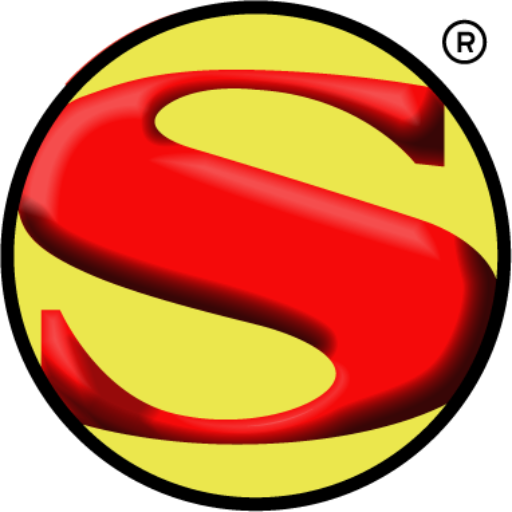 A bold red letter S over a bright yellow circle with a black border; a small circled R for registered trademark appears in the top right corner.